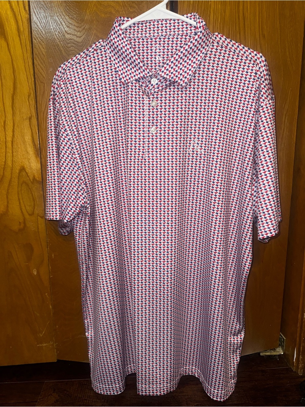 Rhoback Men’s Texas Short-Sleeve Polo Shirt in Red, White, and Blue with Texas